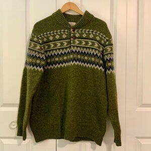 L.L. Bean Men’s Green Fair Isle Lambs Wool Sweater Large Tall